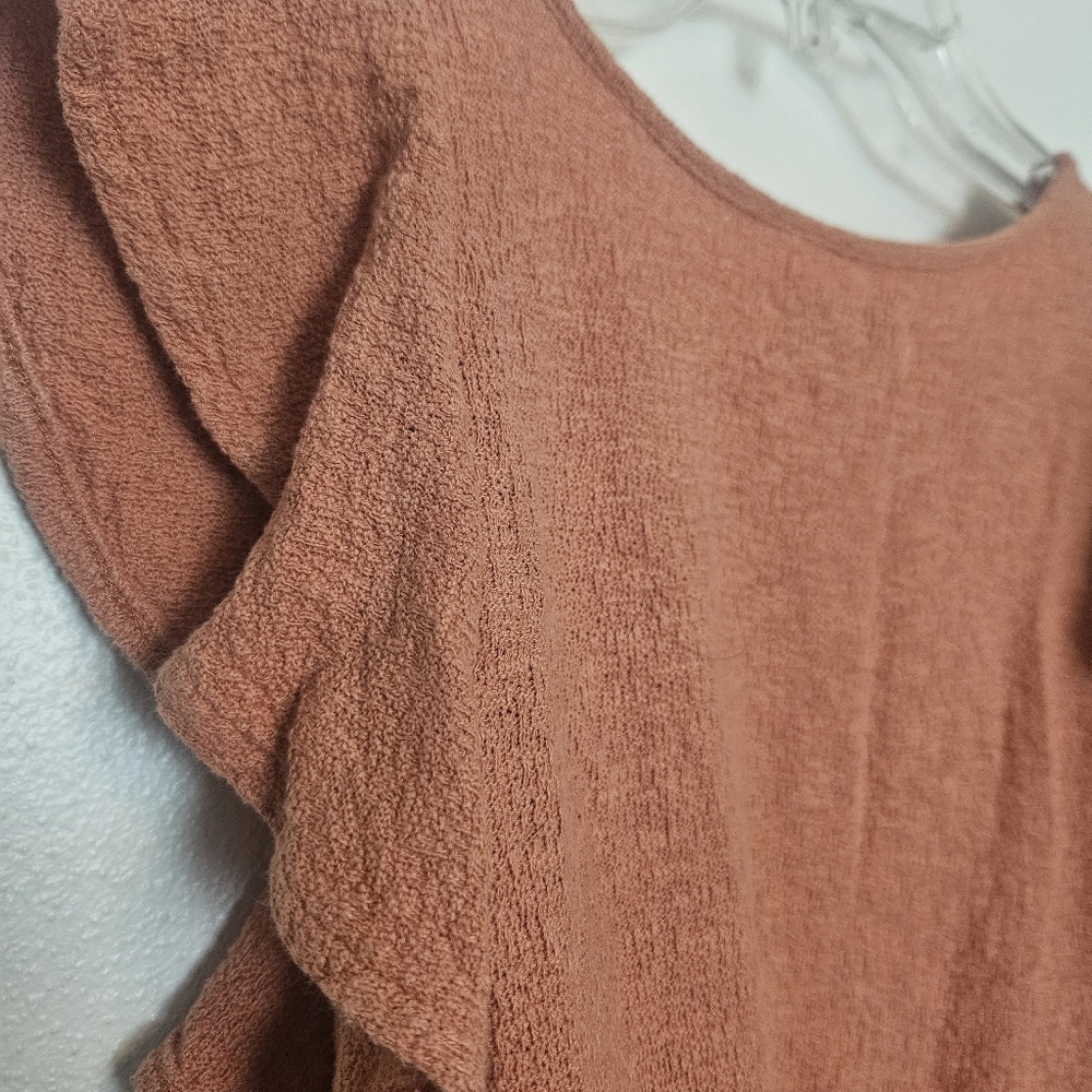 Madewell Texture & Thread Rust Ruffle Top Small - Picture 3 of 5